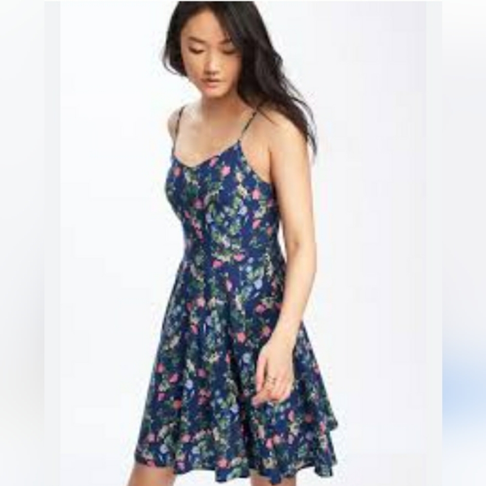 Old Navy Women's Fit & Flare Cami Dress Floral Pattern Pink Blue Sz S